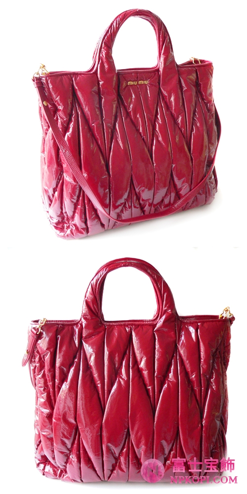 ミュウミュウ miumiu トートバッグ/ななめがけバッグ 2Way ショルダーストラップ付き マテラッセ風エナメル調 ルビーノ/レッド（RUBINO） RN0648 VERNICE